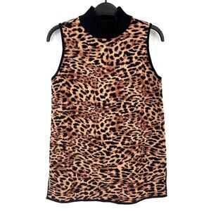 Chicos Leopard Print Sleeveless Turtleneck Sweater Size 0 Small Brown Black